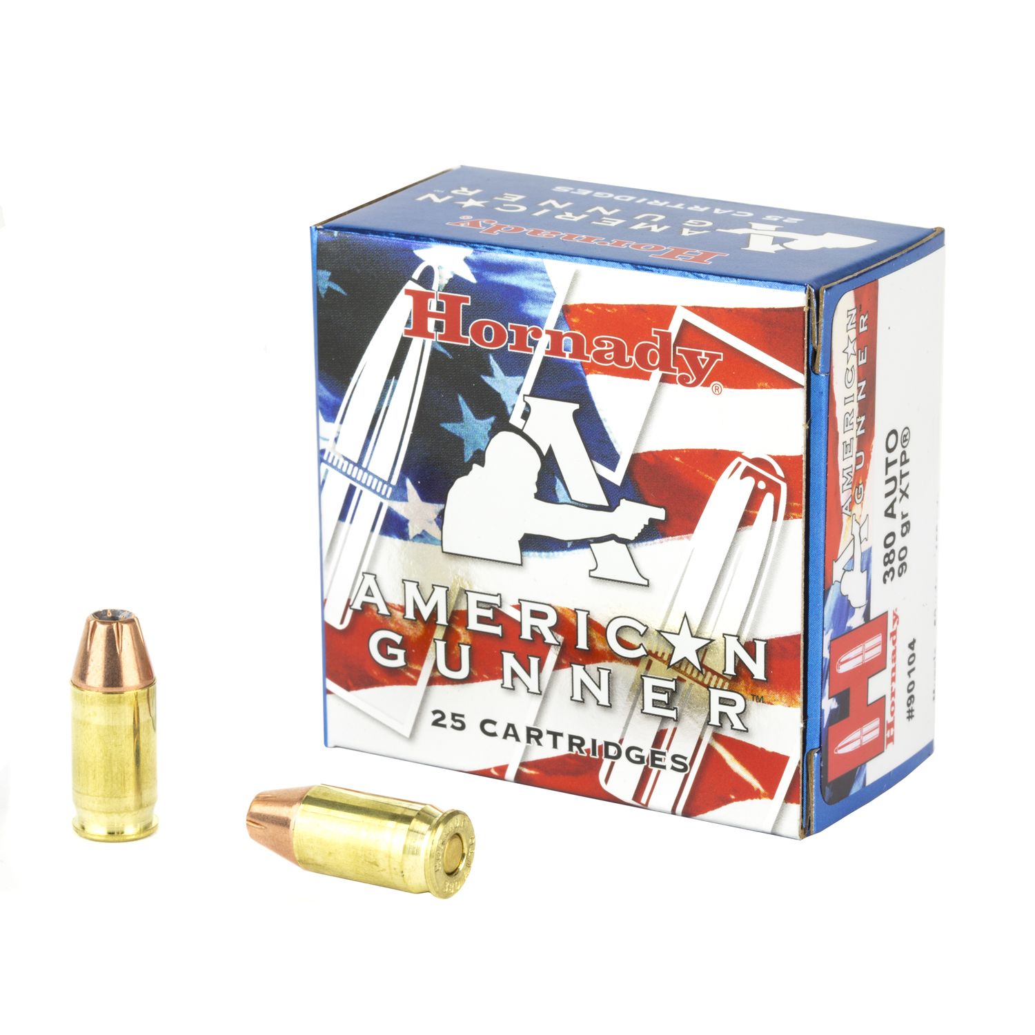 Hornady American Gunner Pistol Ammunition 90104, 380 Automatic Colt Pistol (ACP), XTP, 90 GR, 1000 fps, 25 Rd/bx