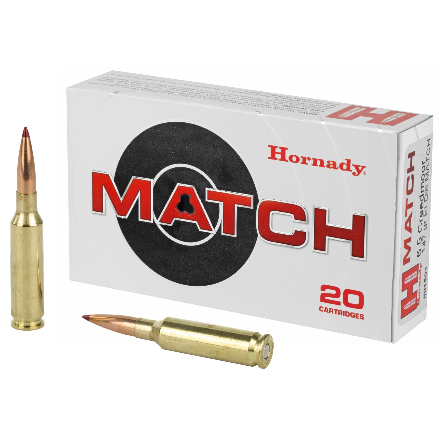 Hornady Match Rifle Ammunition 81501, 6.5 Creedmoor, ELD Match, 147 GR, 2695 fps, 20 Rd/bx