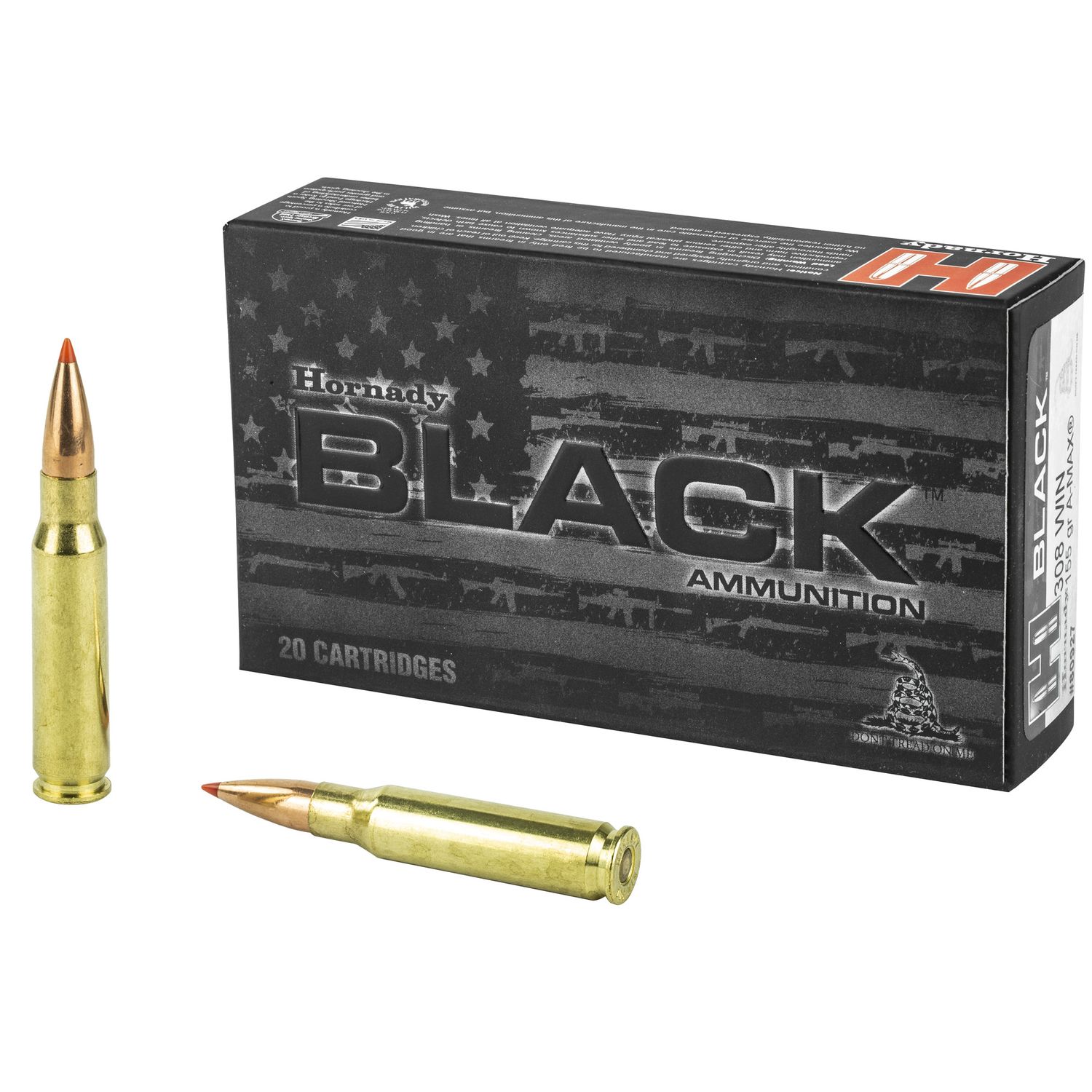 Hornady Black Rifle Ammunition 80927, 308 Winchester, A-Max, 155 GR, 2850 fps, 20 Rd/bx