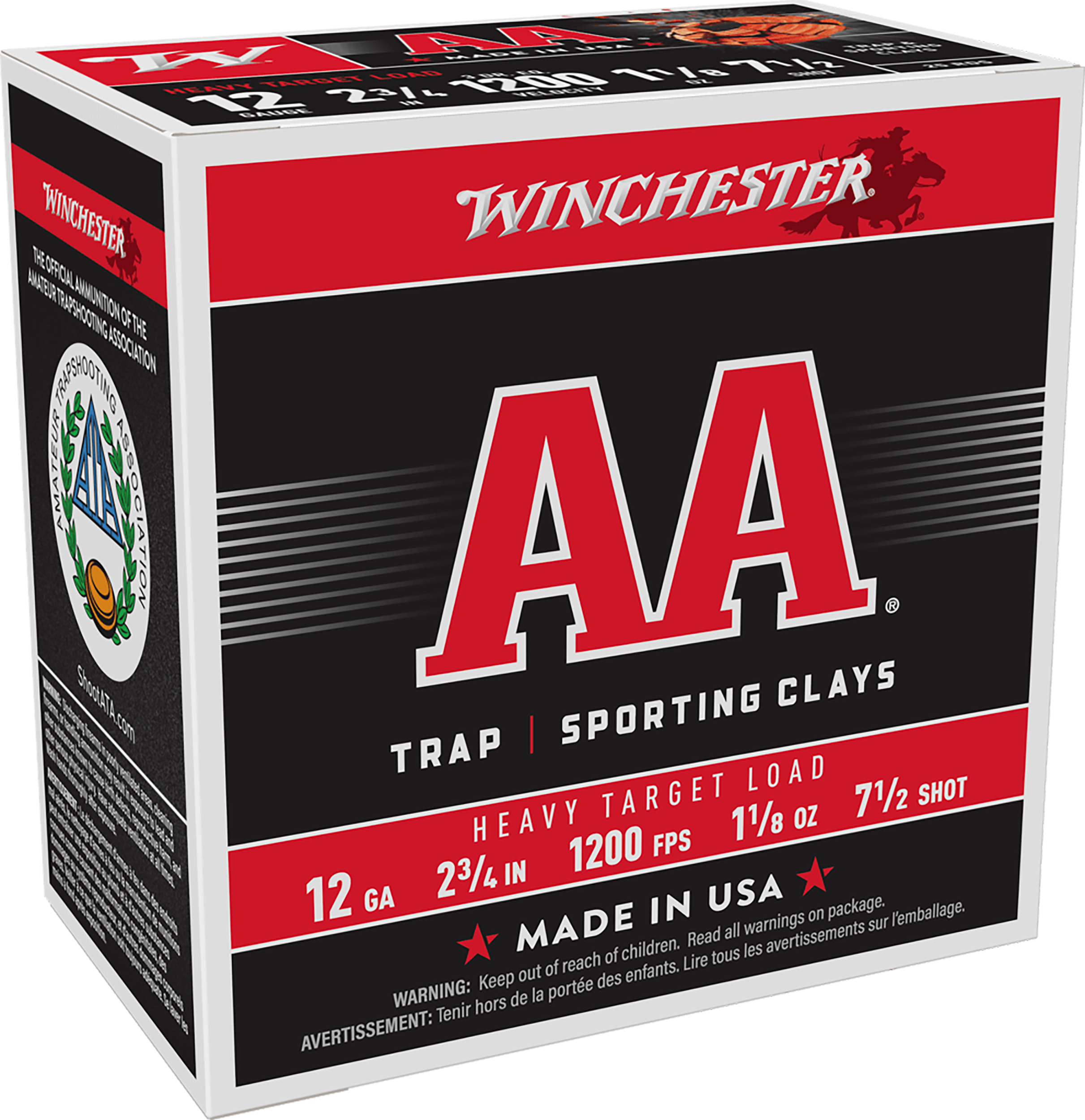 Winchester AA Heavy Target AAM1275, 12 Gauge, 2-3/4", 1-1/8 oz, 1200 fps, #7.5 Lead Shot, 25 Rds/Bx