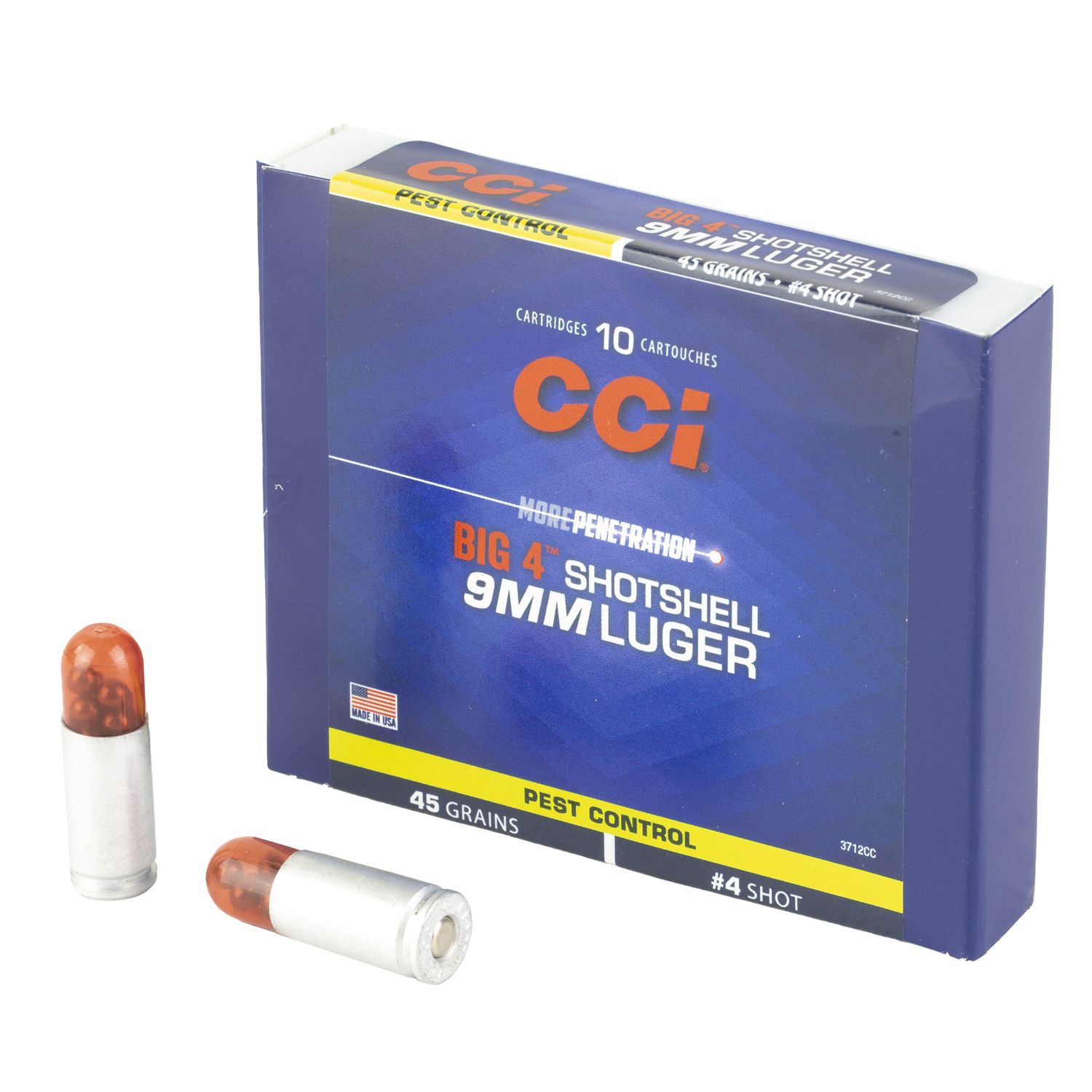 CCI Pest Control Shotshell Big4 Pistol Ammunition 3712CC, 9mm, #4 Shot, 45 Grain, 1000 fps, 10 Rd/bx