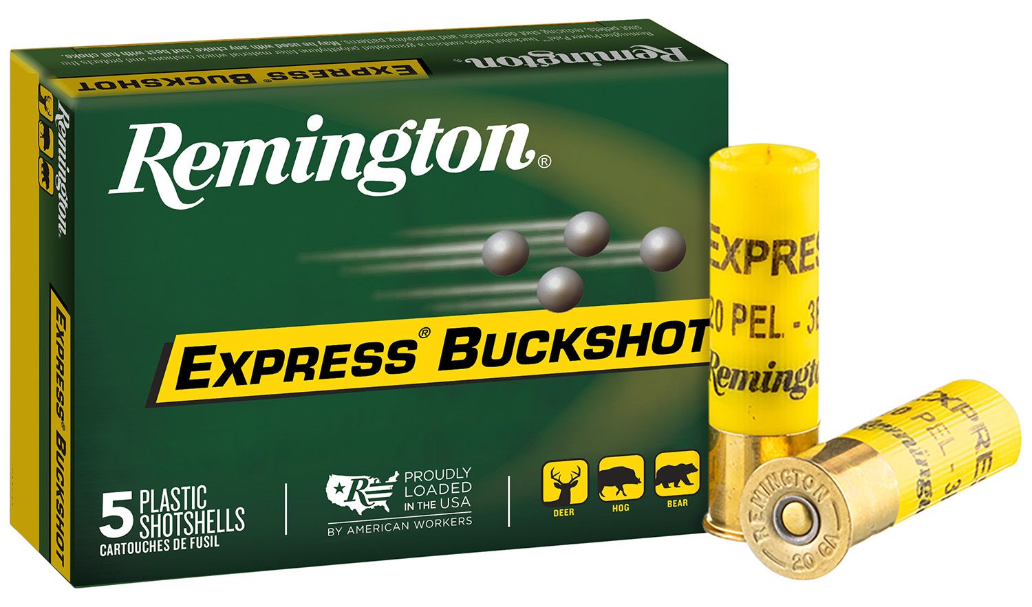 Remington Express Buckshot 20B3, 20 Gauge, 2-3/4", 20 Pellets, 1200 fps, #3 Lead Buckshot, 5 Rd/bx