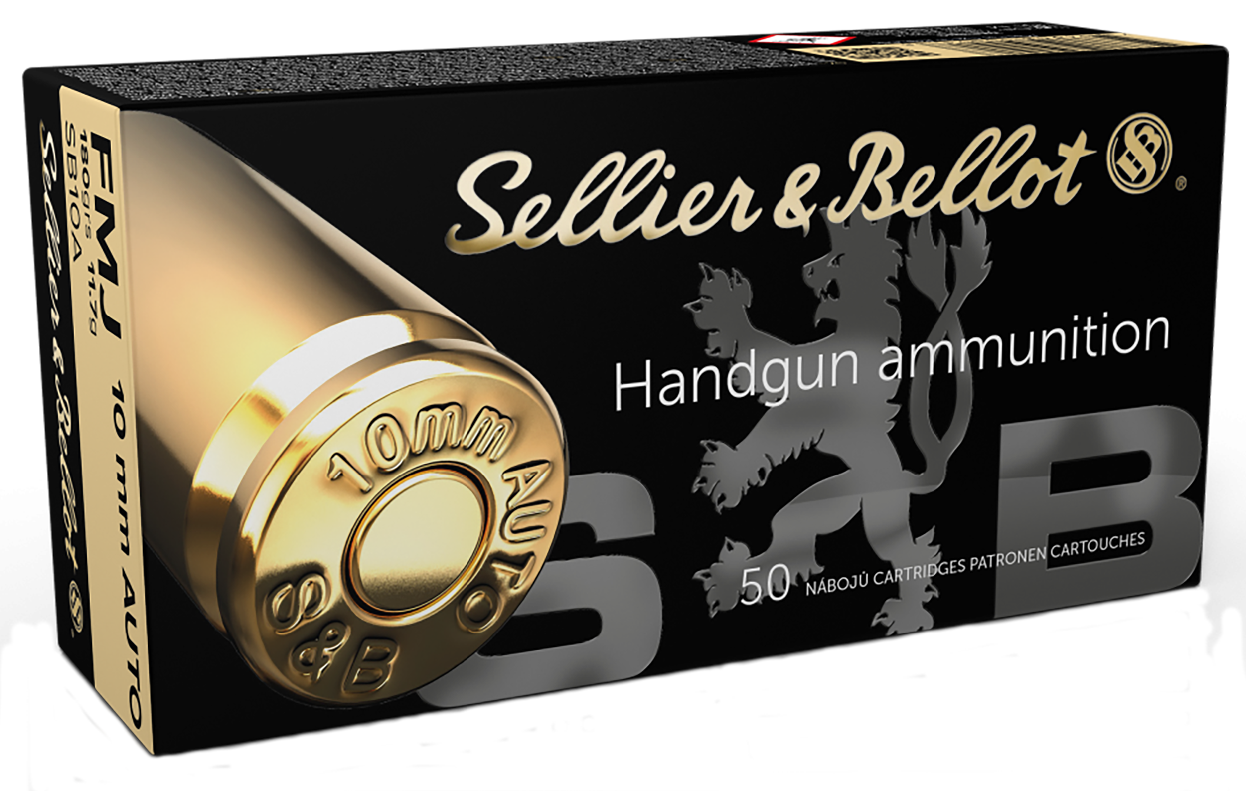 Sellier & Bellot Pistol Ammuntion SB10A, 10MM, Full Metal Jacket (FMJ), 180 Gr, 1164 fps, 50 Rd/bx