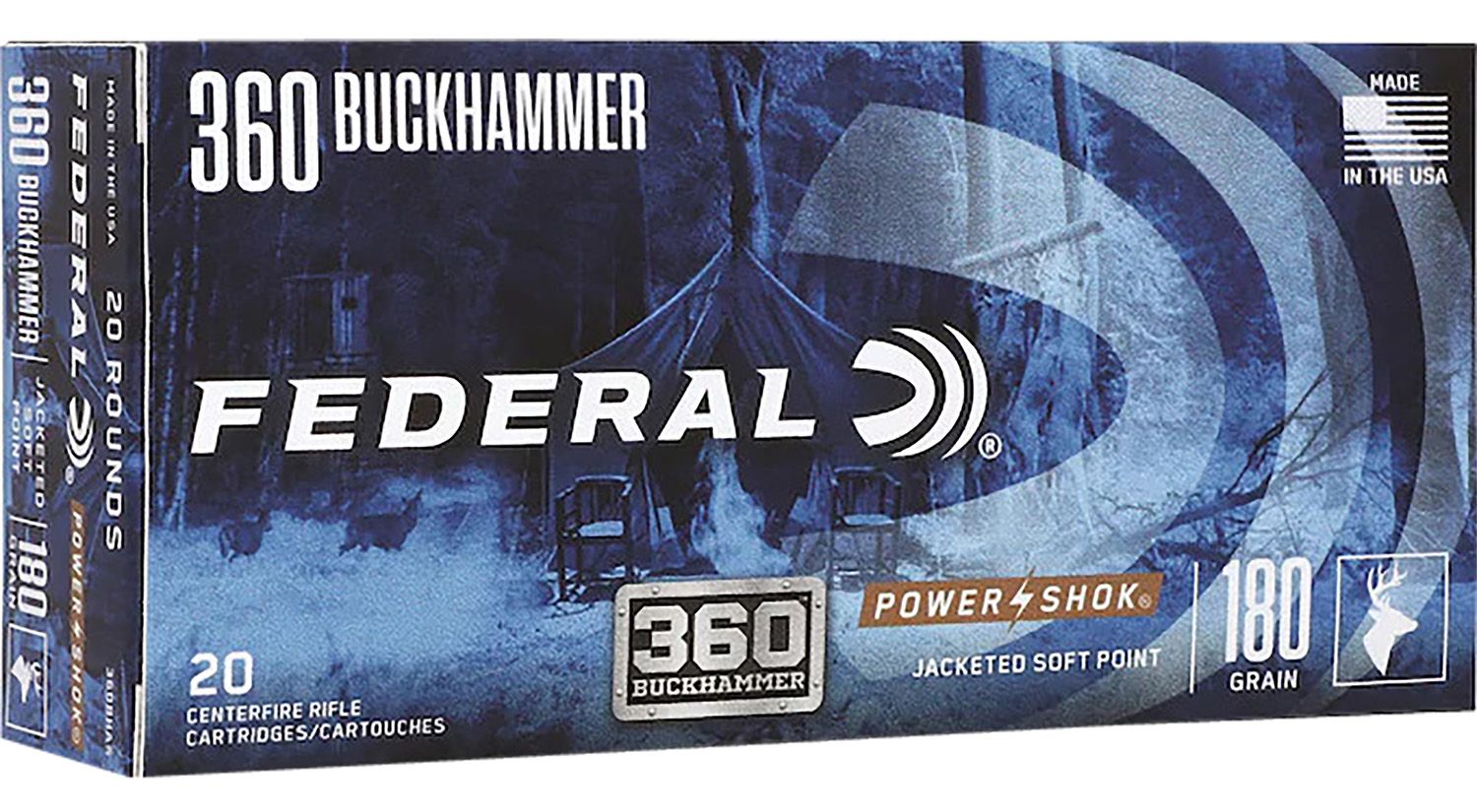 Federal Power-Shok Rifle Ammunition 360BHAS, 360 Buckhammer, Power-Shok Soft Point, 180 GR, 2254 fps, 20 Rd/bx