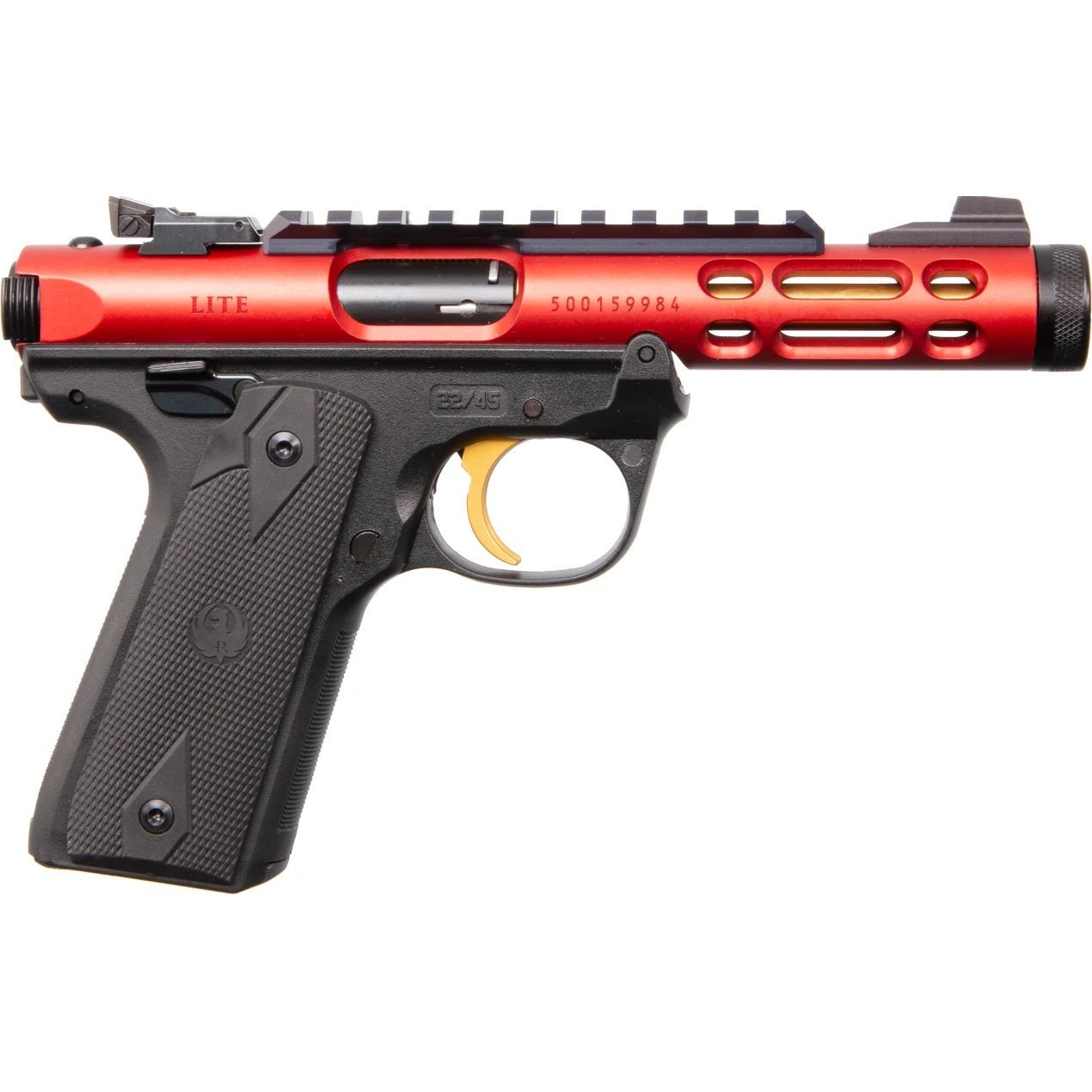 Ruger Mark IV 22/45 Lite Rimfire Pistol 43935, 22 LR, 4.4" Threaded, Black Polymer Grip, Red Anodized Finish, 10 Rd