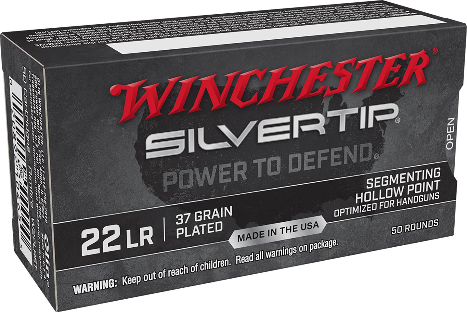 Winchester Silvertip Rimfire Ammunition W22LRST, 22 LR, Silvertip Hollow Point, 37 GR, 1060 fps, 50 Rd/bx