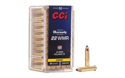 CCI V-Max Rimfire Ammunition 0073, 22 Magnum (WMR), Poly-Tip V-Max, 30 GR, 2200 fps, 50 Rd/bx