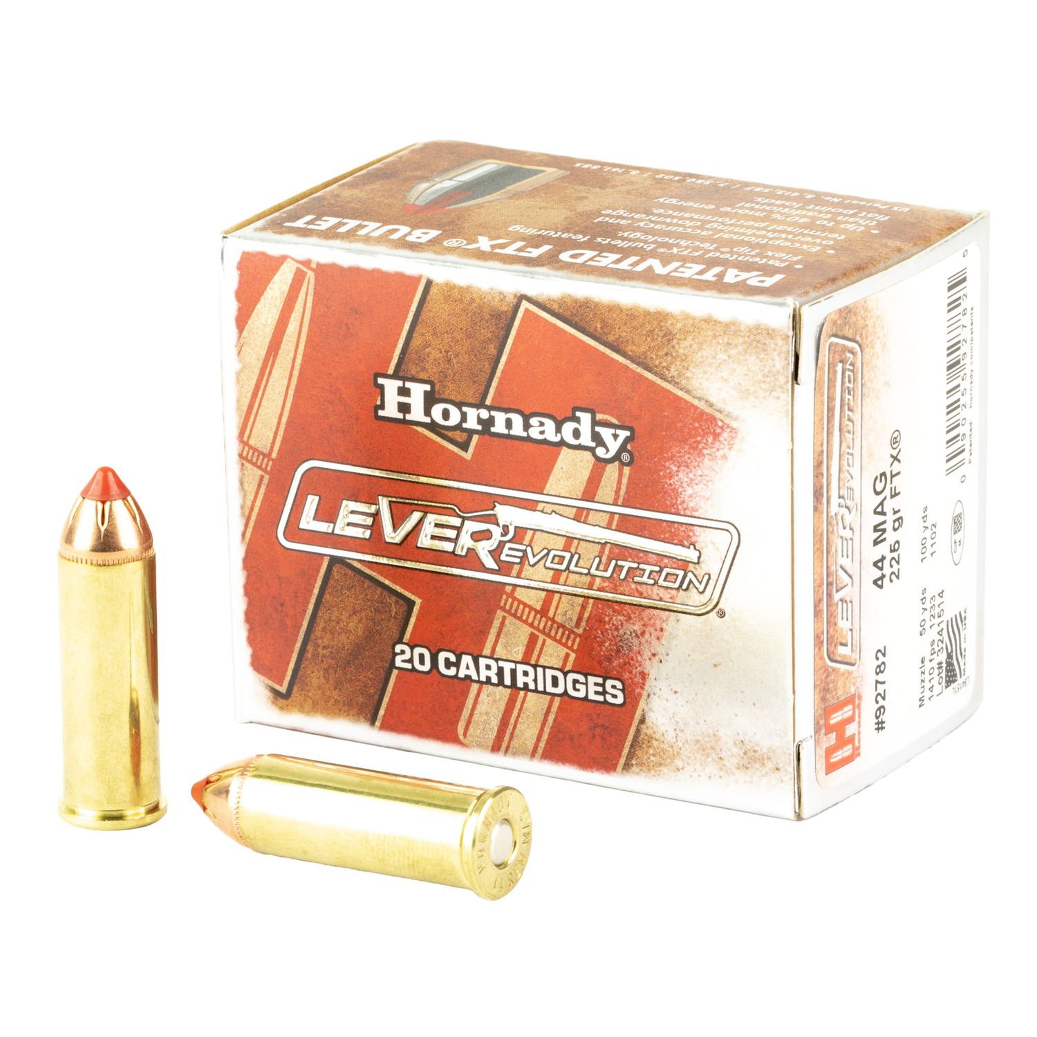 Hornady LeveRevolution Ammunition 92782, 44 Magnum, 225 GR, Flex Tip eXpanding (FTX), 20 Rd/bx