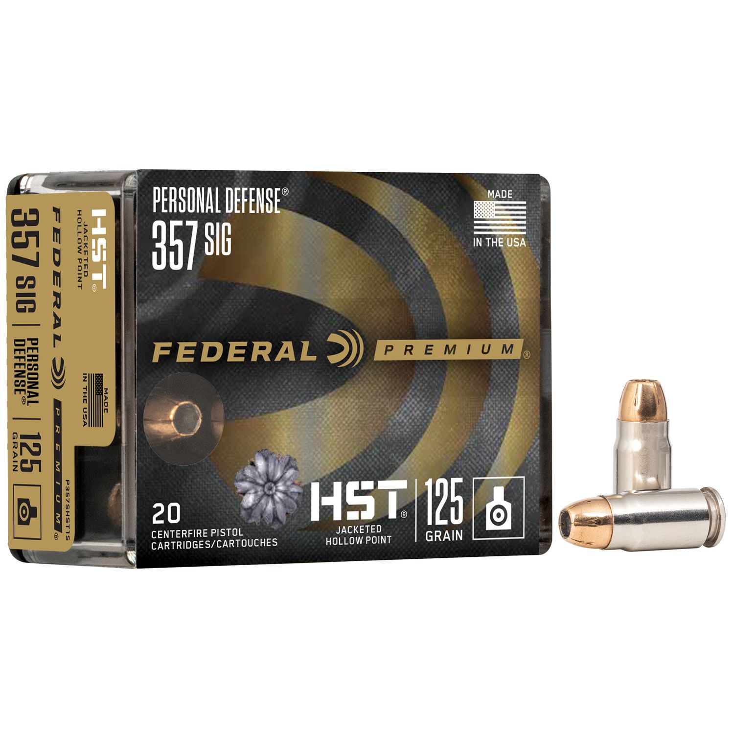 Federal Cartridge Pistol Ammunition P357SHST1S, 357 Sig, HST Jacketed Hollow Point, 125 gr, 1360 fps, 20 Rd/Bx