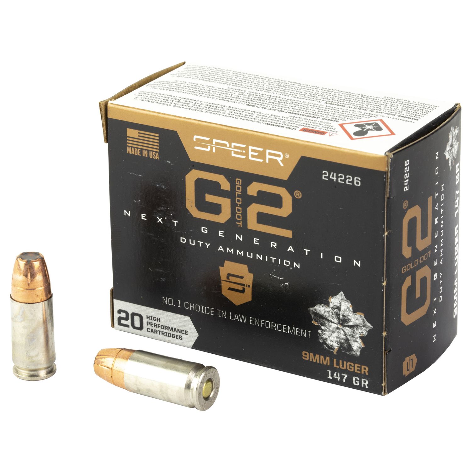 Speer Gold Dot G2 Handgun Ammunition 24226, 9MM, Gold Dot HP,  147 GR, 970 fps, 20 Rd/bx