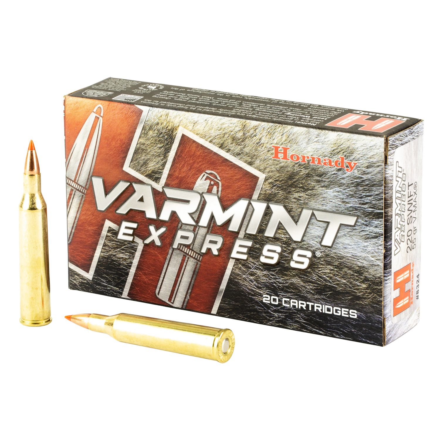 Hornady Varmint Express Rifle Ammunition 8324, 220 Swift, V-Max, 55 GR, 3680 fps, 20 Rd/bx