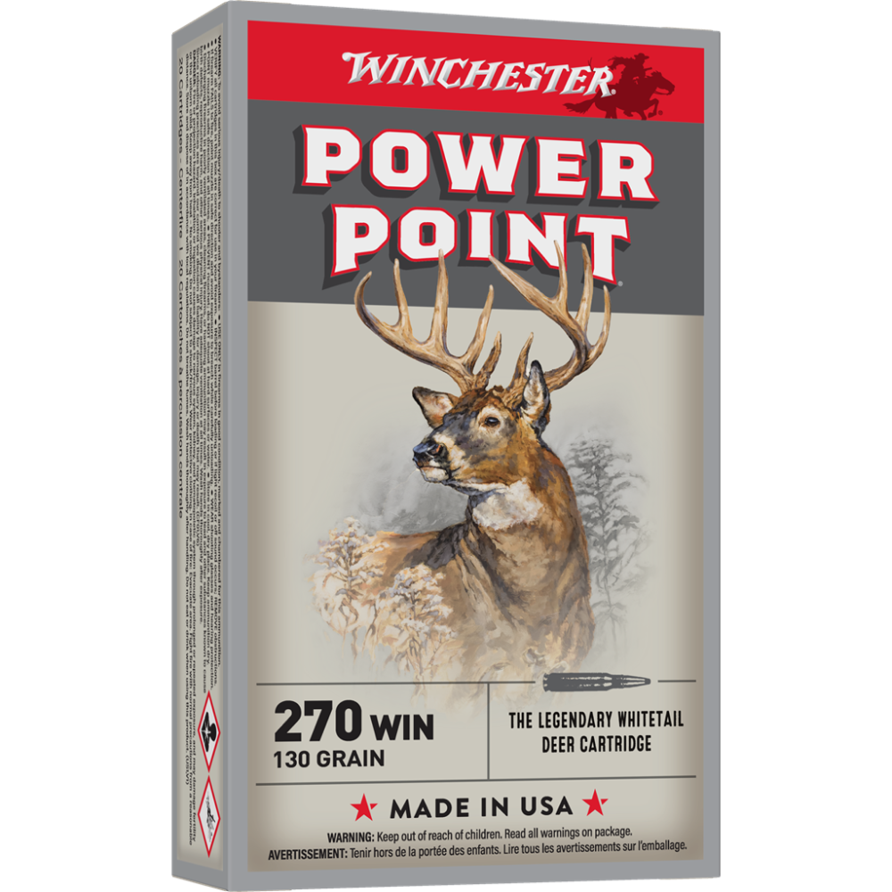 Winchester Super-X Rifle Ammunition X2705, 270 Winchester, Power-Point, 130 GR, 3060 fps, 20 Rd/bx