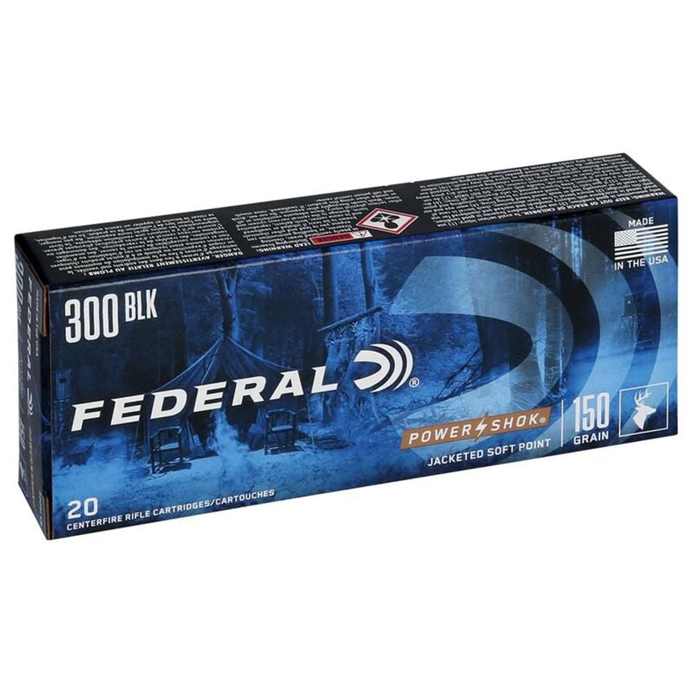 Federal Power-Shok Rifle Ammunition 300BLKB, 300 AAC Blackout, SP, 150 GR, 1900 fps, 20 Rd/Bx