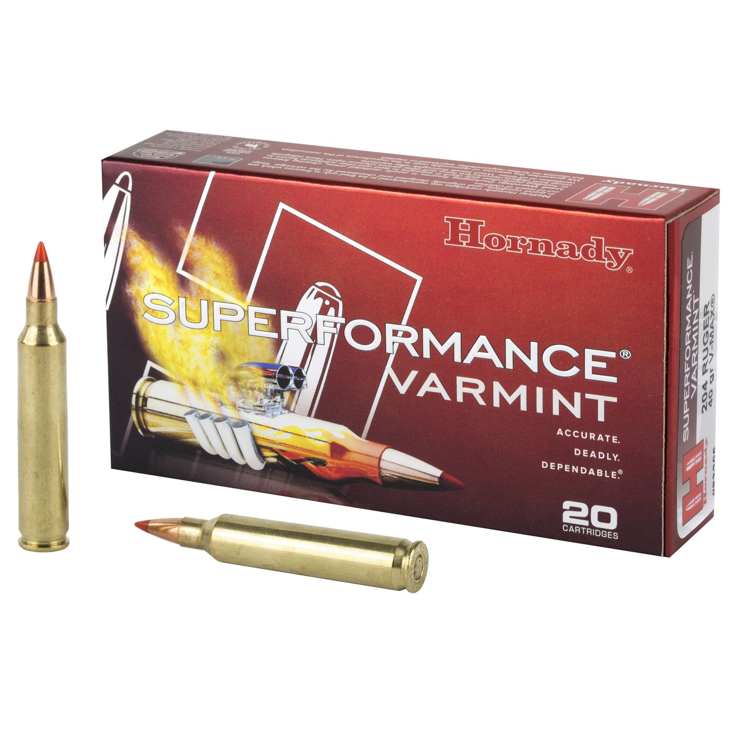 Hornady Varmint Express Rifle Ammunition 83206, 204 Ruger, V-Max, 40 GR, 3900 fps, 20 Rd/bx