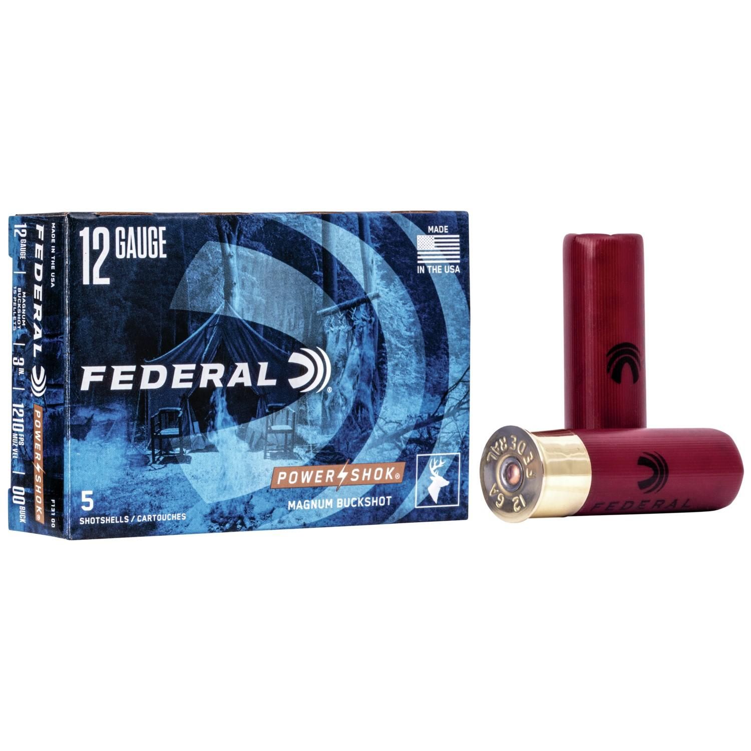 Federal Premium Power Shok F13100, 12 Gauge, 3", 15 Pellets, 1210 fps, #00 Lead Buckshot, 5 Rd/bx