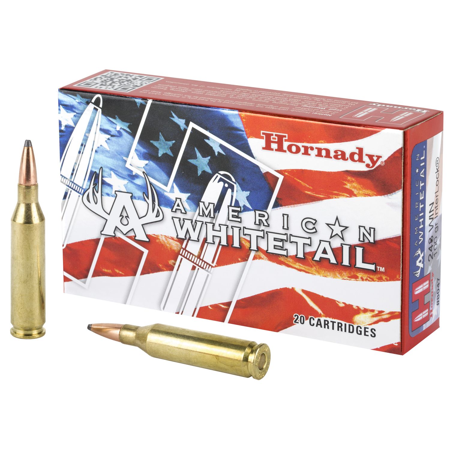 Hornady American Whitetail Rifle Ammunition 8047, 243 Winchester, Soft Point (SP), 100 GR, 2960 fps, 20 Rd/bx