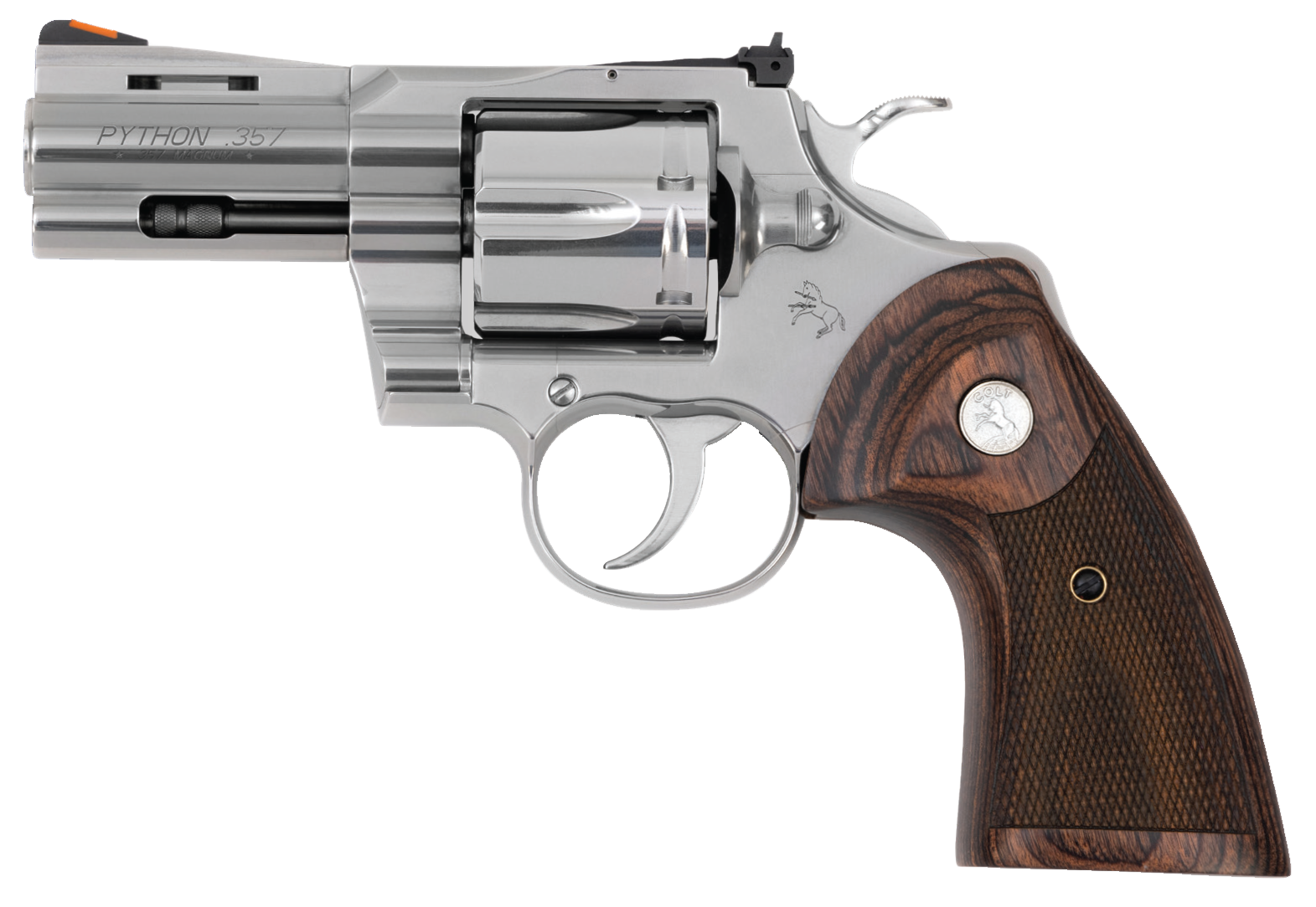 Colt Python Revolver PYTHON-SP3WTS, 357 Magnum, 3", Walnut Grips, Stainless Steel Finish, 6 Rds