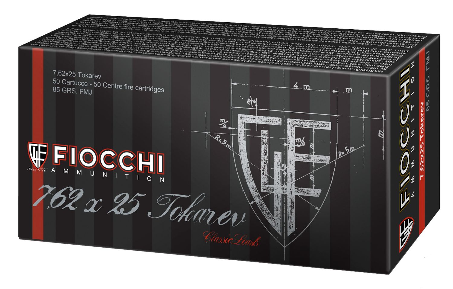 Fiocchi Specialty Pistol Ammunition 762TOK, 7.62x25mm Tokarev, Full Metal Jacket, 88 Grain, 1525 fps, 50 Rd/bx