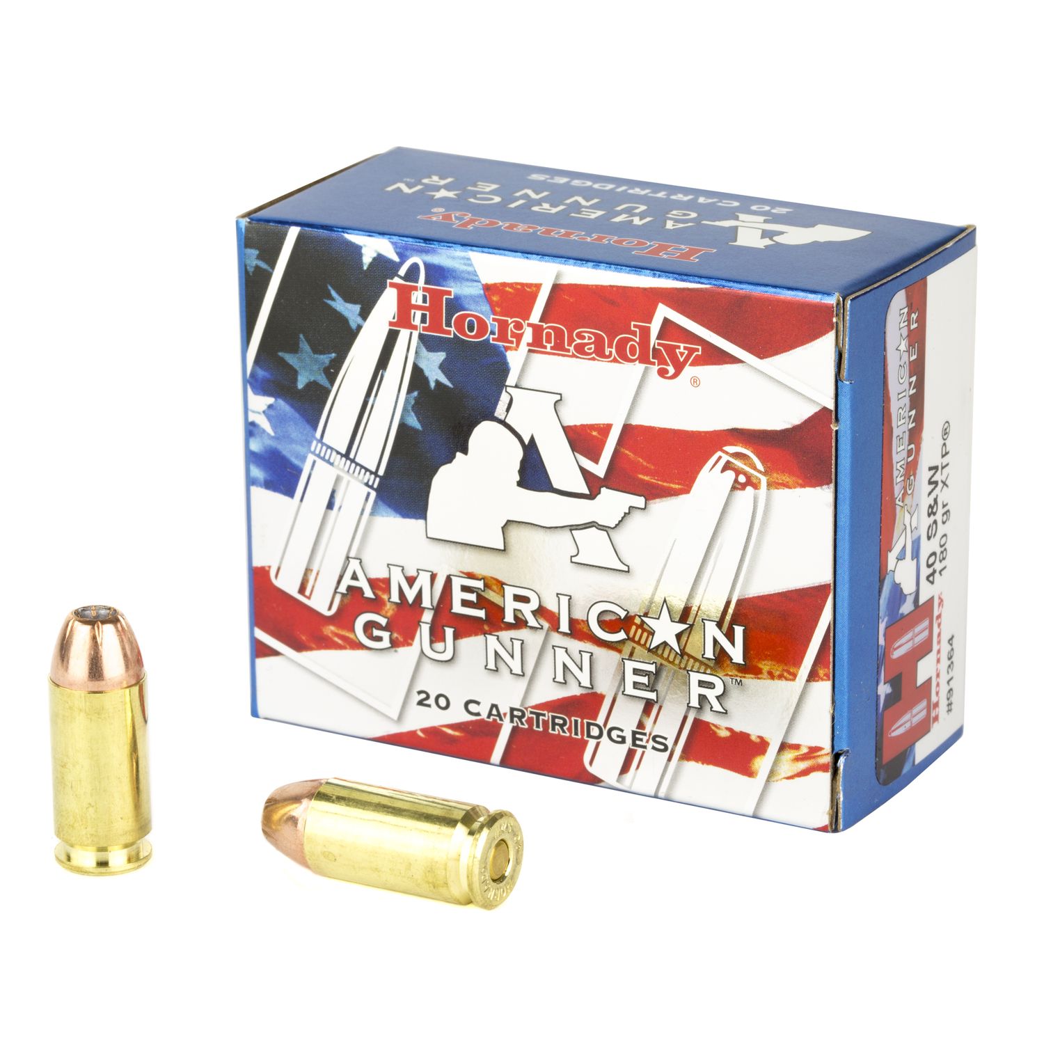 Hornady American Gunner Pistol Ammunition 91364, 40 Smith & Wesson, XTP, 180 GR, 950 fps, 20 Rd/bx