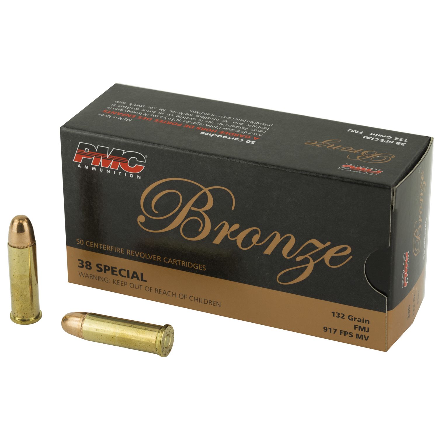 PMC Bronze Line Handgun Ammunition 38G, 38 Special, Full Metal Jacket (FMJ), 132 GR, 840 fps, 50 Rd/bx