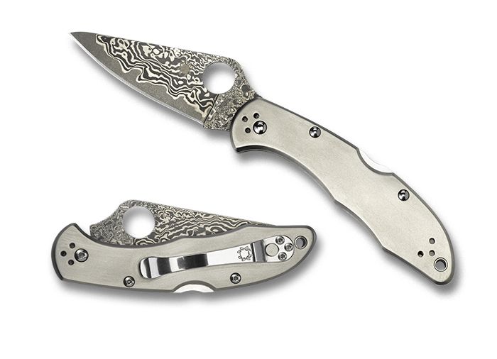 Spyderco Delica 4 Titanium Damascus Folding Knife w/plain Edge (C11TIPD)