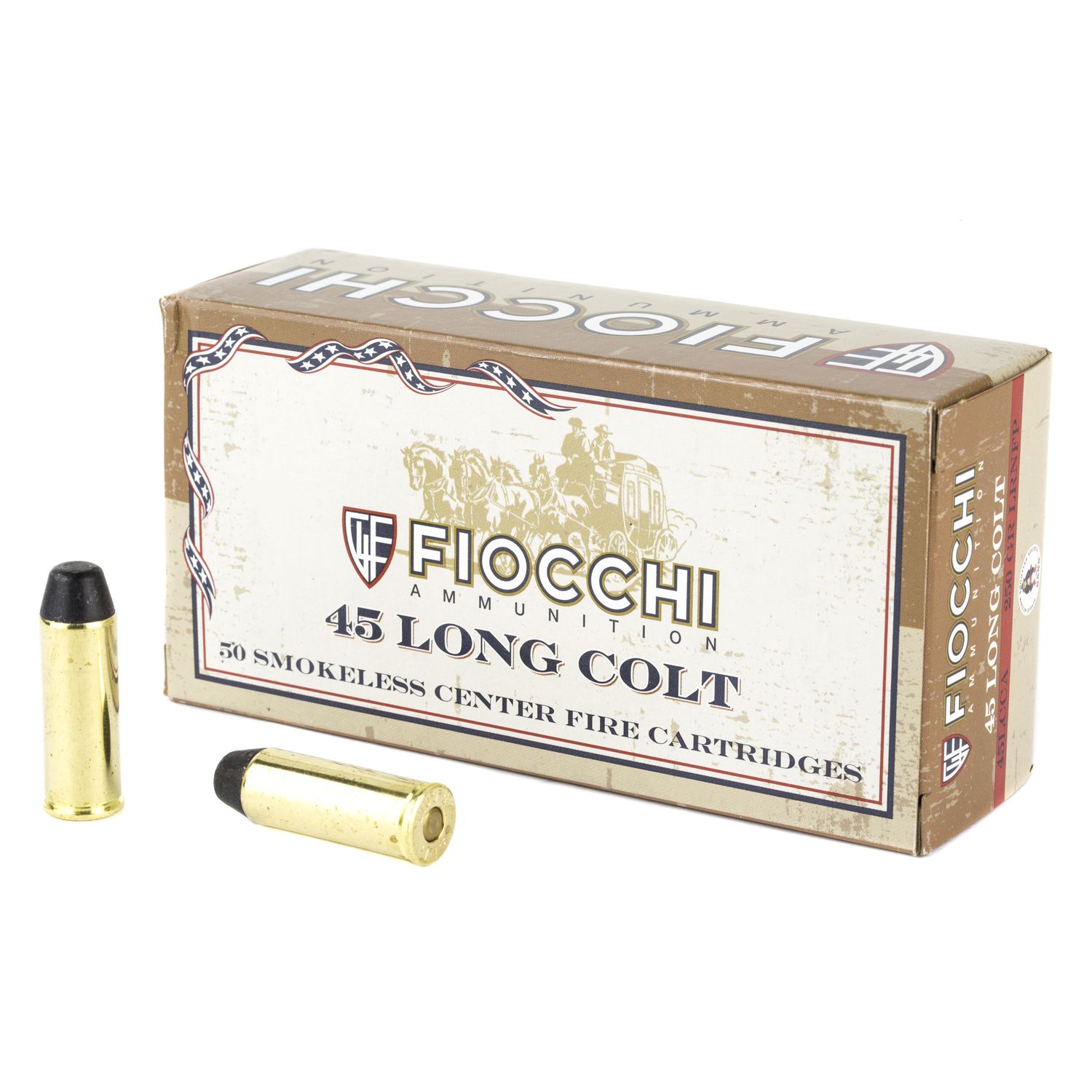 Fiocchi Cowboy Action Handgun Ammunition 45LCCA, 45 Colt, Lead Round Nose Flat Point, 250 GR, 50 Rd/bx