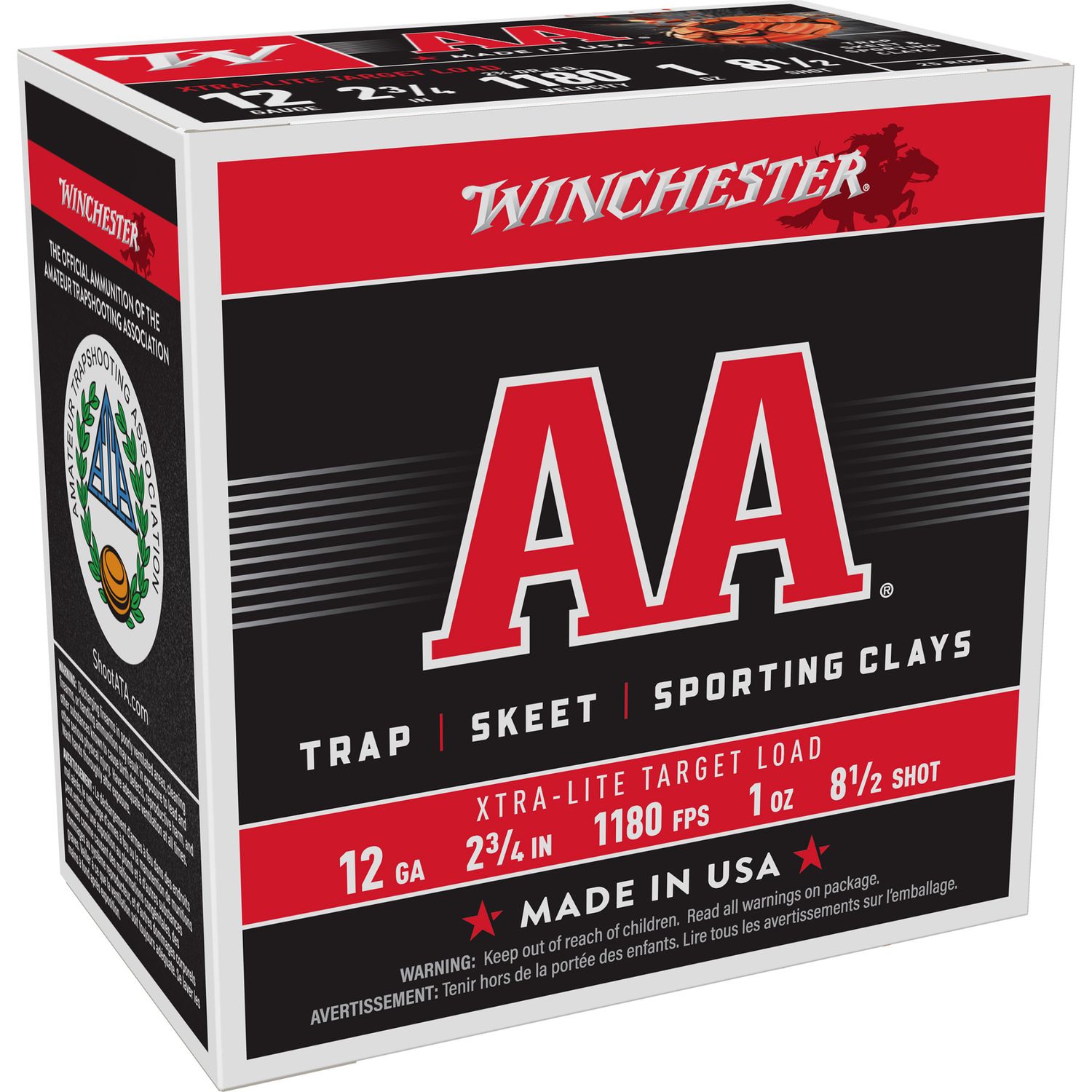 Winchester AA Target Extra Light AAL128, 12 Gauge, 2-3/4", 1 oz, 1180 fps, #8 Lead Shot, 25 Rds/Bx