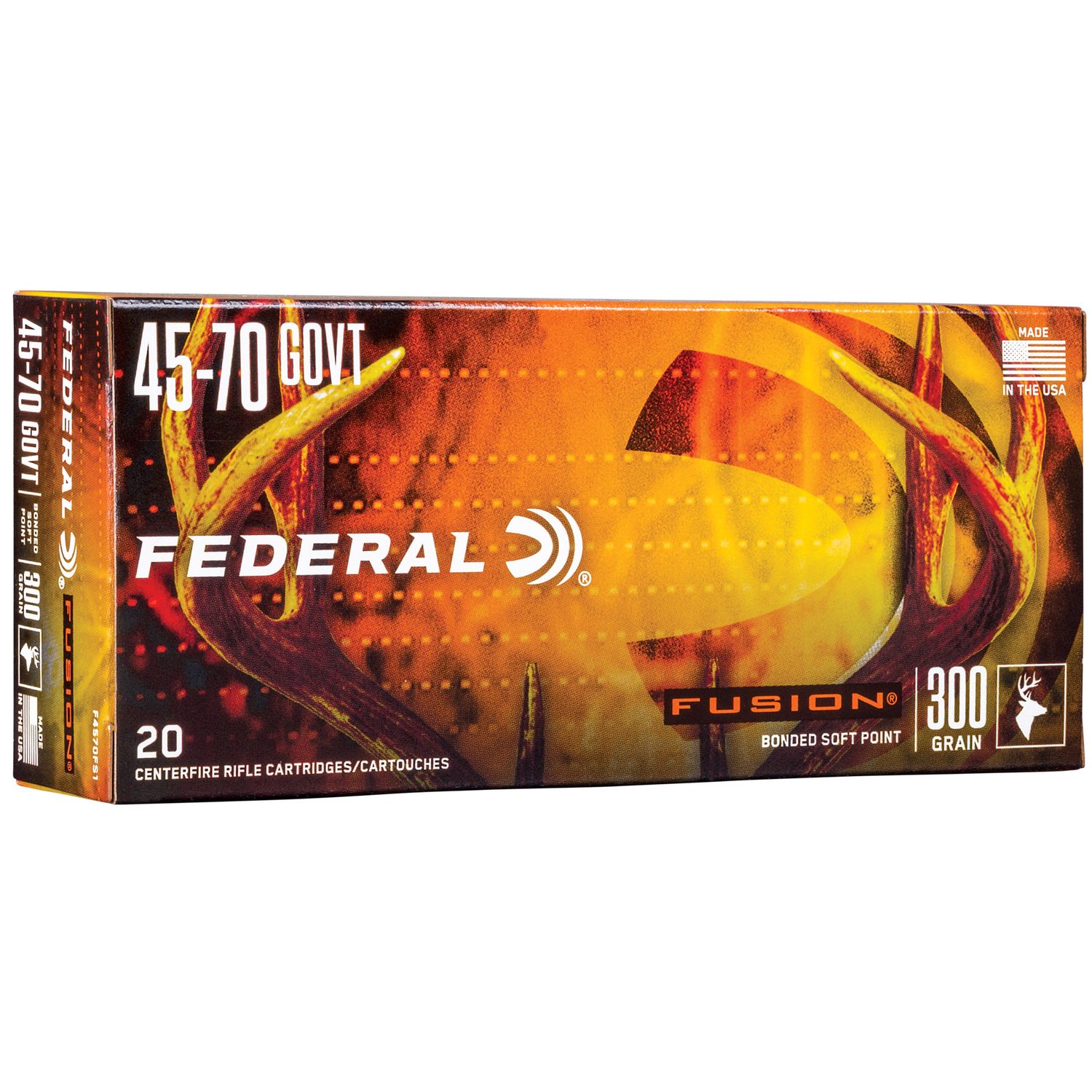 Federal Fusion Rifle Ammunition F4570FS1, 45-70 Govt, Fusion Bullet, 300 GR, 1850 fps, 20 Rd/bx