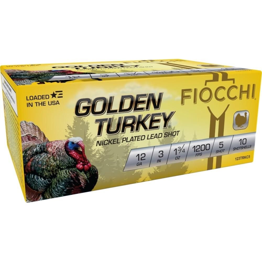 Fiocchi Turkey Loads 123TRK5, 12 Gauge, 3", 1-3/4 oz, 1200 fps, #5 Nickel-Plated Lead Shot, 10 Rd/bx