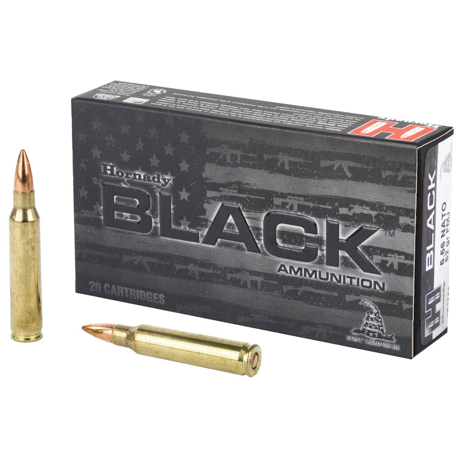 Hornady Black Rifle Ammunition 81263, 5.56mm NATO, Full Metal Jacket (FMJ), 62 GR, 3060 fps, 20 Rd/Bx