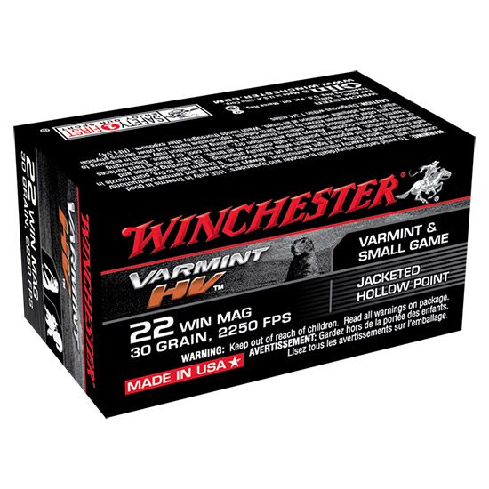 Winchester Supreme Magnum Rimfire Ammunition S22M2, 22 Magnum (WMR), Jacketed Hollow Point (JHP), 30 GR, 2200 fps, 50 Rd/bx