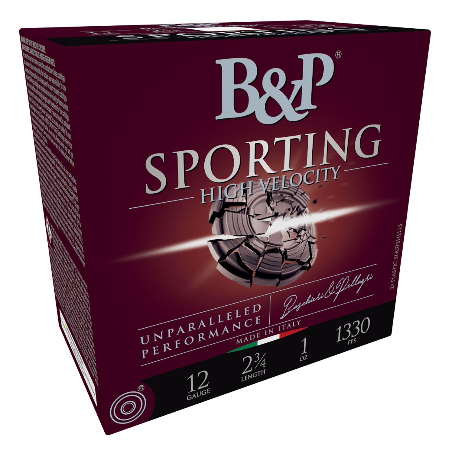 Baschieri & Pellagri Sporting Clays Target Loads CA1T03SPA043, 12 Gauge, 2-3/4", 1 oz, 1330 fps, #8 Shot, 25 Rd/Bx