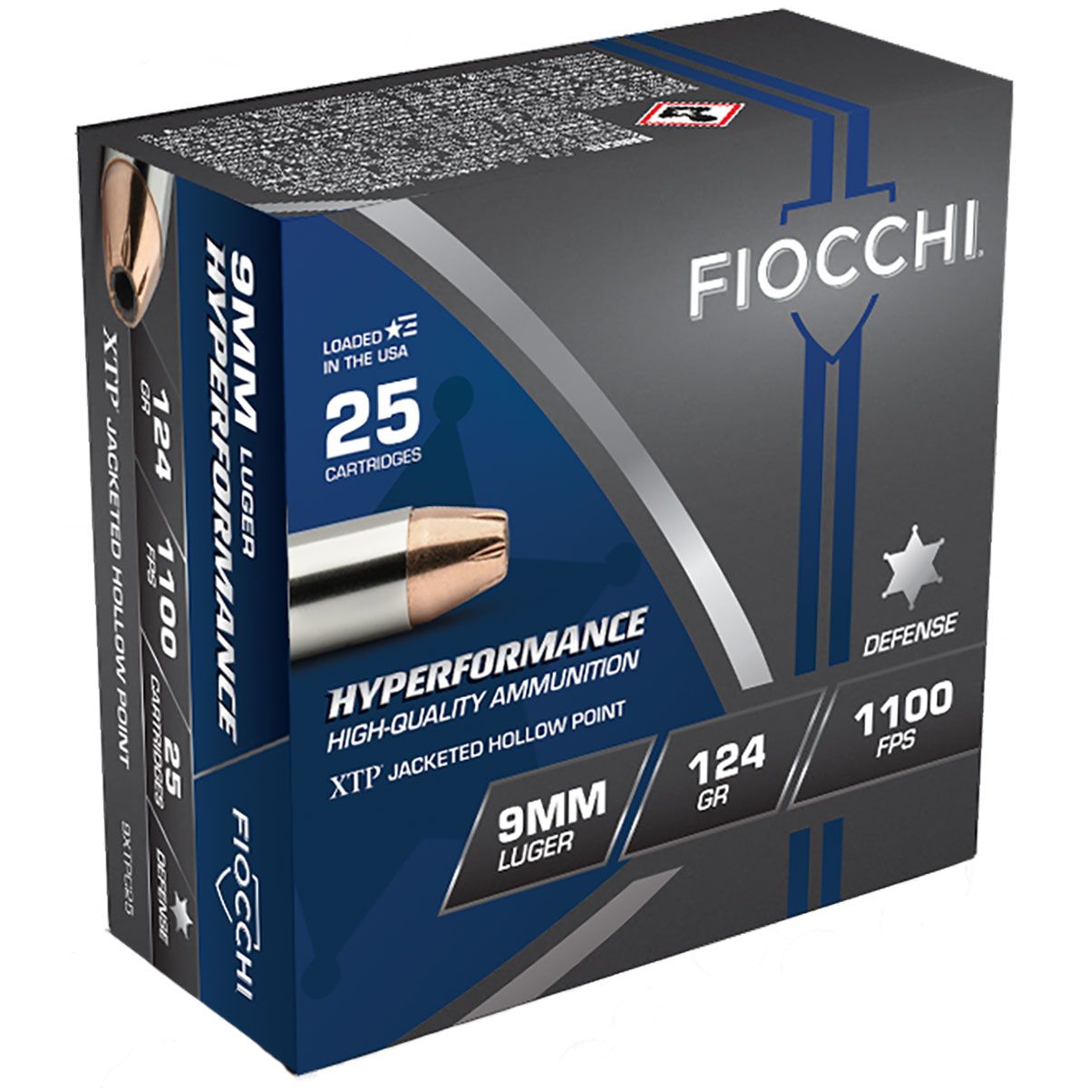 Fiocchi Extrema Handgun Ammunition 9XTPC25, 9mm, XTP Jacket Hollow Point (HP), 124 GR, 1100 fps,25 Rd/bx