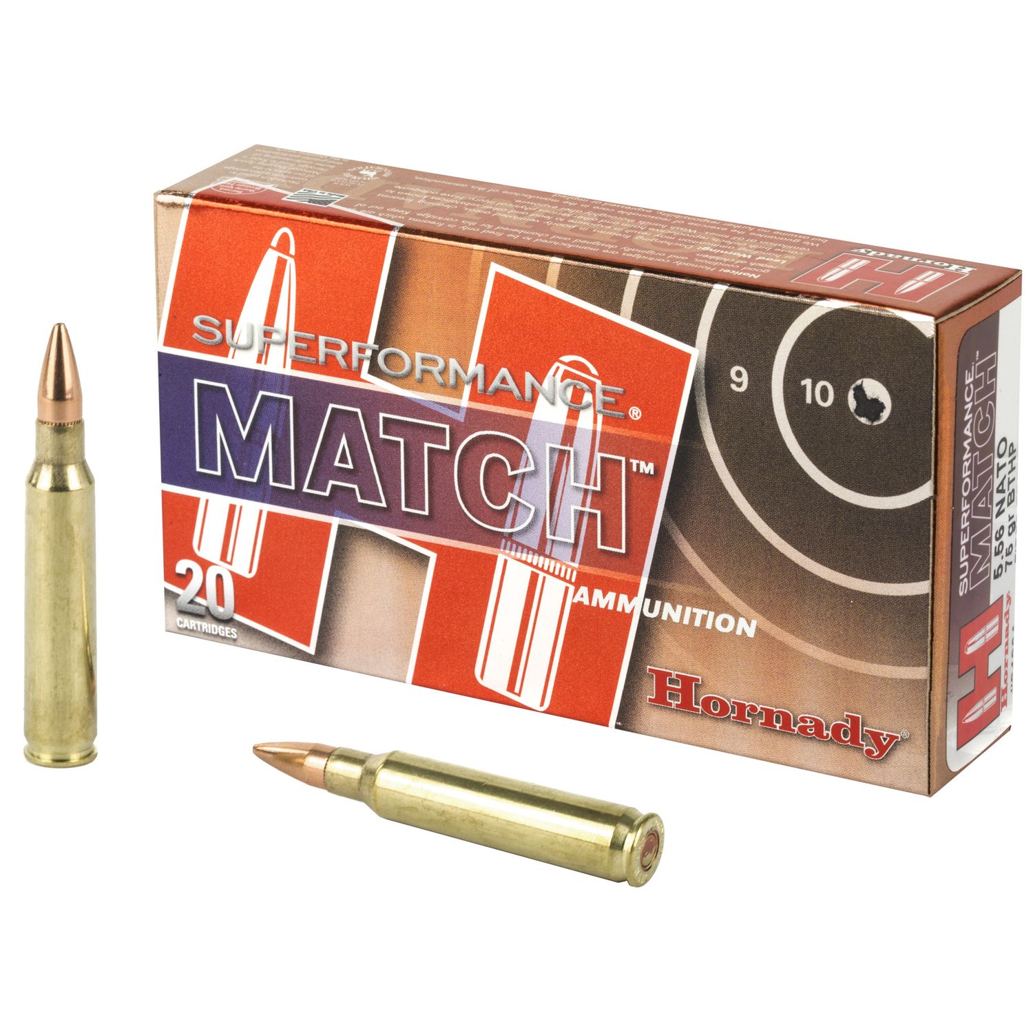 Hornady Superformance Match Rifle Ammunition 81264, 5.56 NATO, Boat Tail Hollow Point Match, 75 GR, 2910 fps, 20 Rd/bx