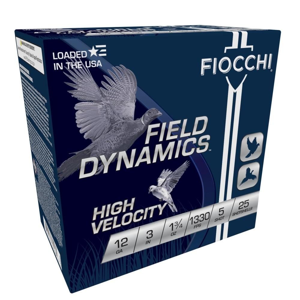 Fiocchi High Velocity Shotshells 123HV5, 12 Gauge, 3 in, 1-3/4 oz, 1330 fps, #5 Lead Shot, 25 Rds/Bx