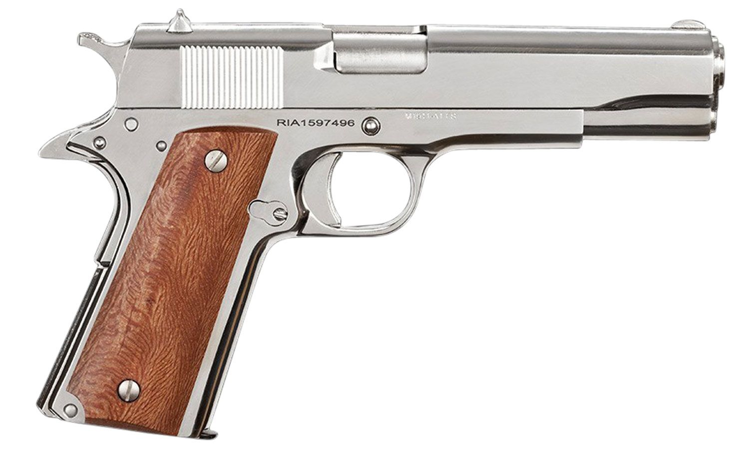 Rock Island Armory GI Semi-Auto 1911 Pistol 51814, 38 Super, 5 in, Wood Grips, Polished Nickel Finish, 8 Rd 