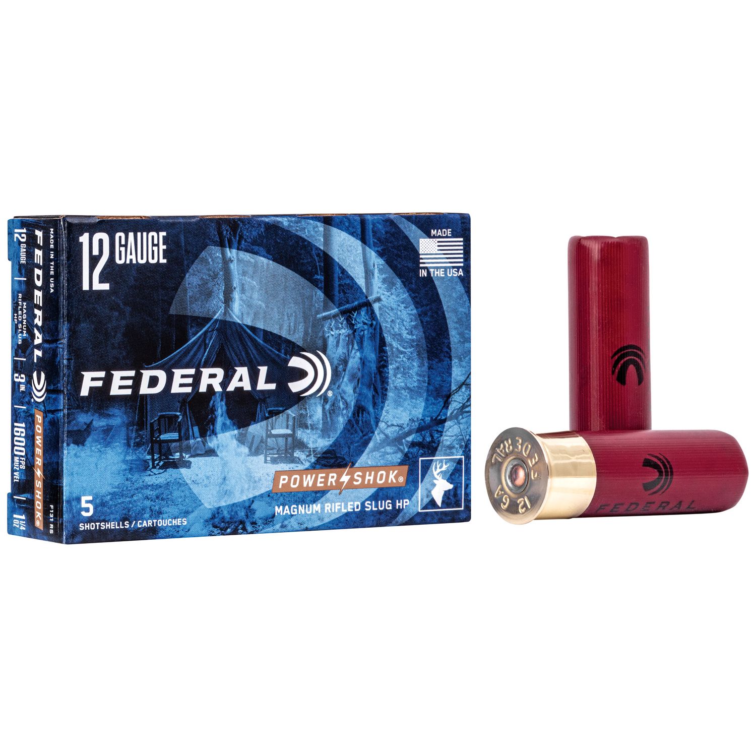 Federal Premium Power Shok F131RS, 12 Gauge, 3", 1-1/4 oz, 1600 fps, Lead Rifle Slug, 5 Rd/bx