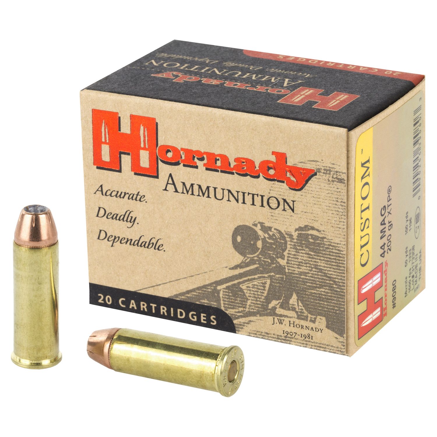 Hornady Handgun Ammunition 9080, 44 Remington Mag, XTP Jacketed Hollow Point (HP), 200 GR, 1500 fps, 20 Rd/bx