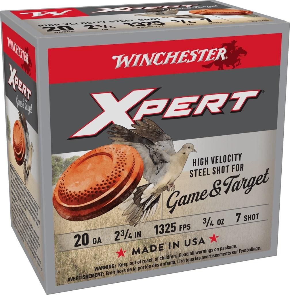 Winchester Xpert High Velocity Steel Loads WE20GT7, 20 Gauge, 2-3/4", 3/4 oz, 1300 fps, #7 Shot, 25 Rds/Bx