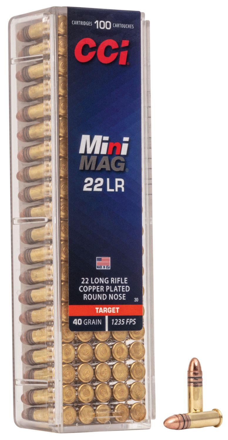 CCI Mini-Mag HV Target/Plinking Rimfire Ammunition 0030, 22 Long Rifle, Round Nose (RN), 40 GR, 1235 fps, 100 Rd/bx