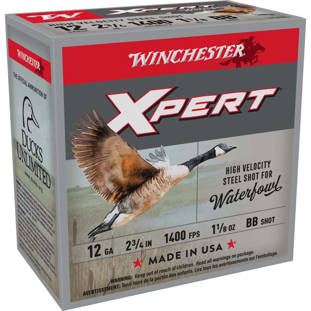 Winchester Xpert High Velocity Steel Shotshells WEX12HBB, 12 Gauge, 2-3/4", 1-1/8 oz, 1400 fps, #BB Steel Shotshells Shot, 25 Rds/Bx