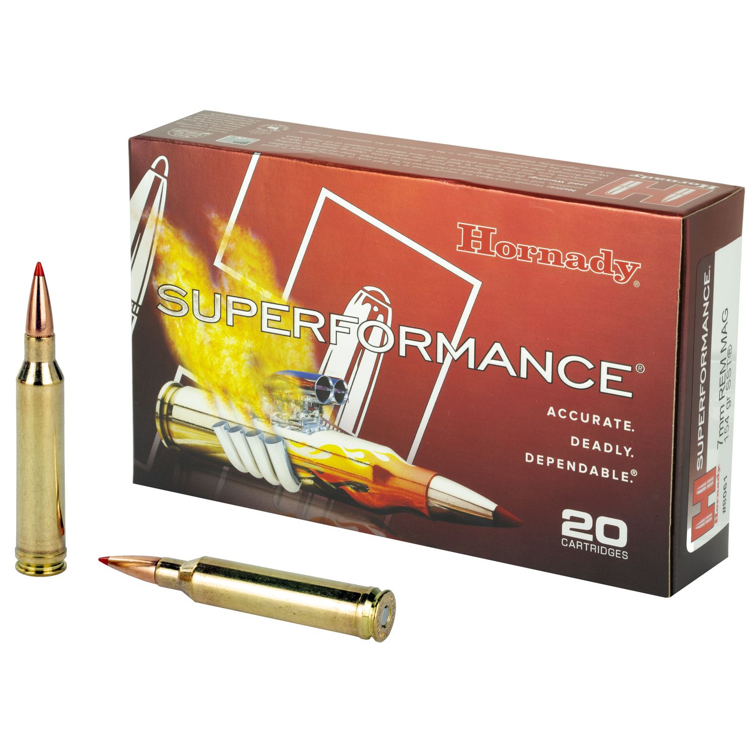 Hornady Superformance Rifle Ammunition 8061, 7mm Remington Magnum, SST, 154 GR, 3100 fps, 20 Rd/bx