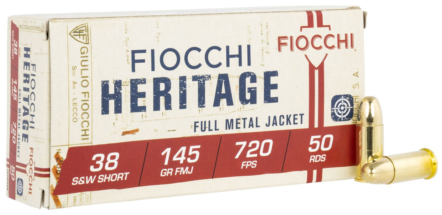 Fiocchi Handgun Ammunition 38SWSHA, 38 S&W, Full Metal Jacket (FMJ), 145 GR, 720 fps, 50 Rd/bx