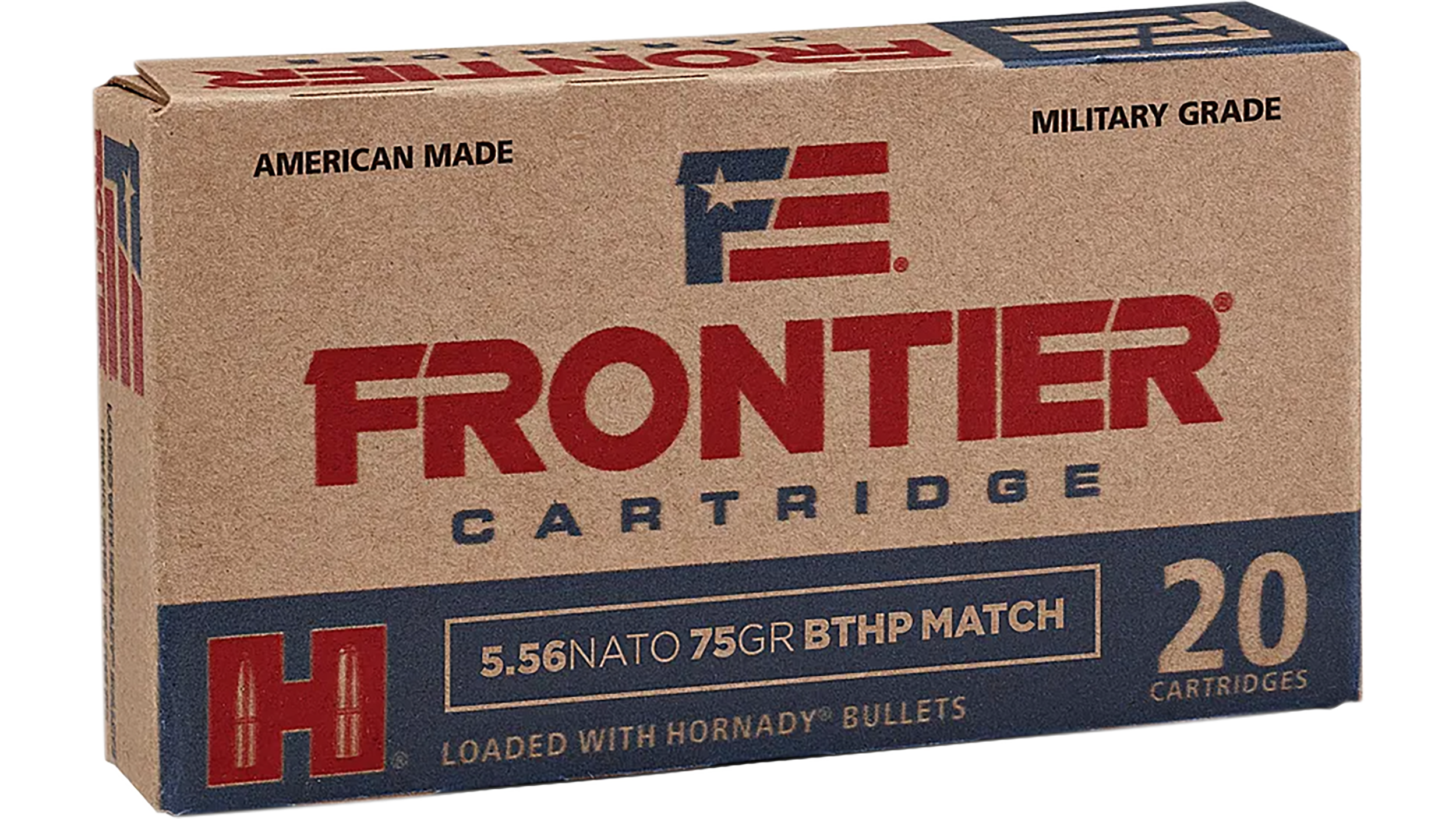 Hornady Frontier Rifle Ammunition FR320, 5.56mm NATO, BTHP Match T2, 75 GR, 2860 fps, 20 Rds/bx