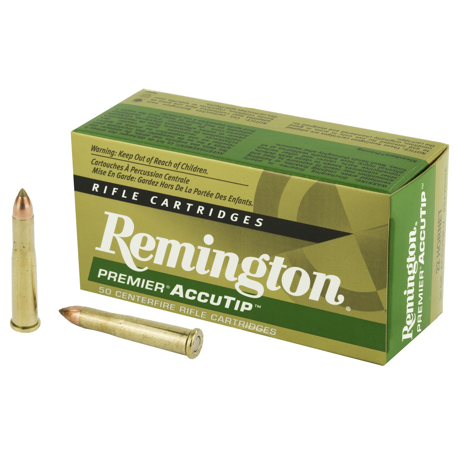 Remington Premier Accutip Rifle Ammunition PRA22HNA, 22 Hornet, Accutip-V, 35 GR, 3100 fps, 50 Rd/bx