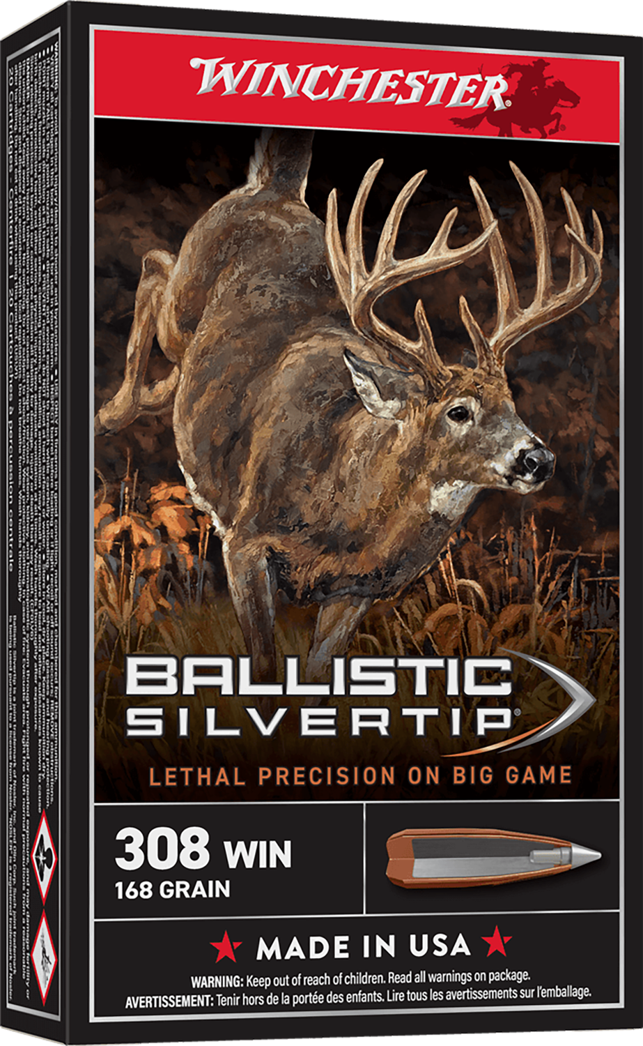 Winchester Supreme Rifle Ammunition SBST308A, 308 Winchester, Ballistic Silvertip, 168 GR, 2670 fps, 20 Rd/bx