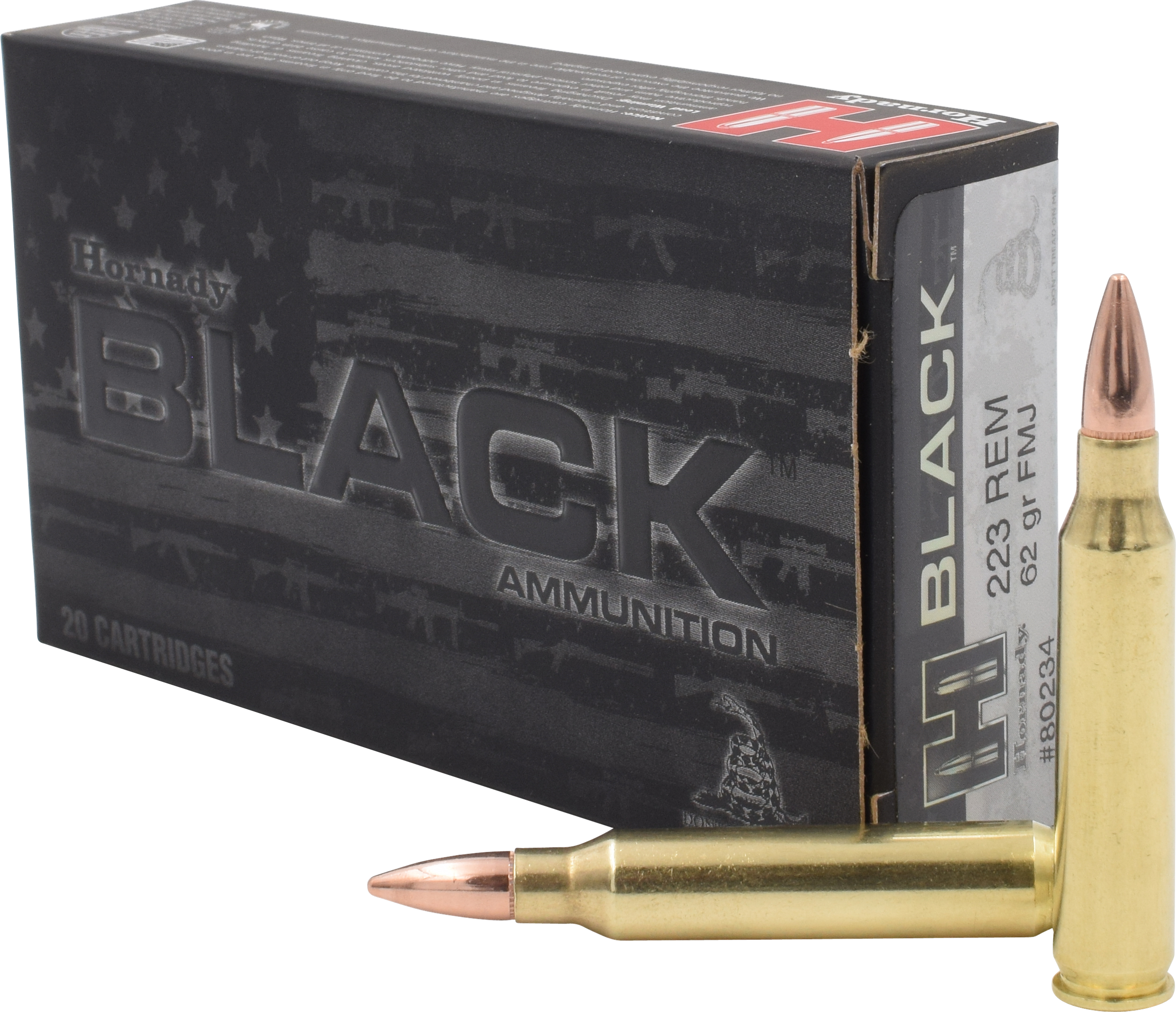 Hornady Black Rifle Ammunition 80234, 223 Remington, Full Metal Jacket (FMJ), 62 GR, 3100 fps, 20 Rd/Bx