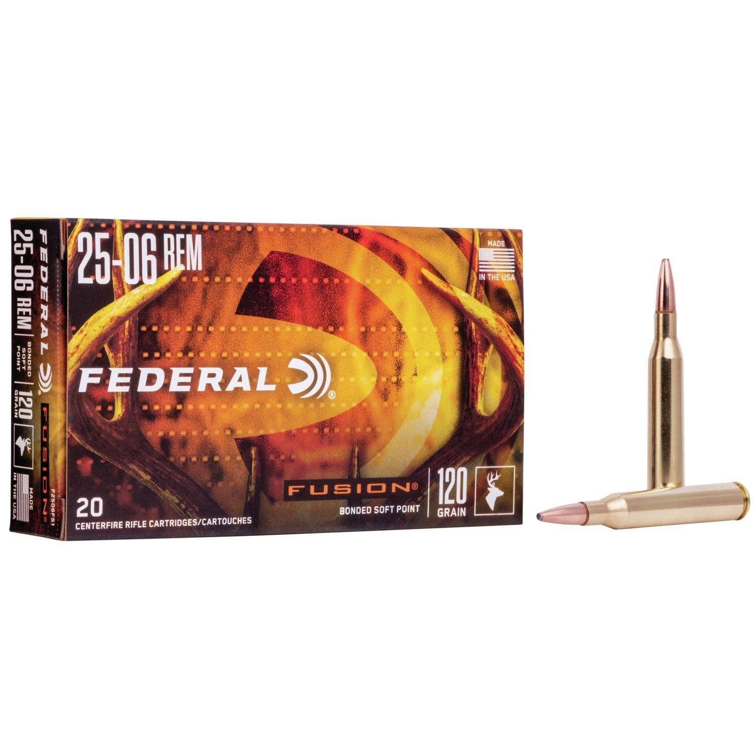 Federal Fusion Rifle Ammunition F2506FS1, 25-06 Remington, Fusion Ammunition, 120 GR, 2980 fps, 20 Rd/bx