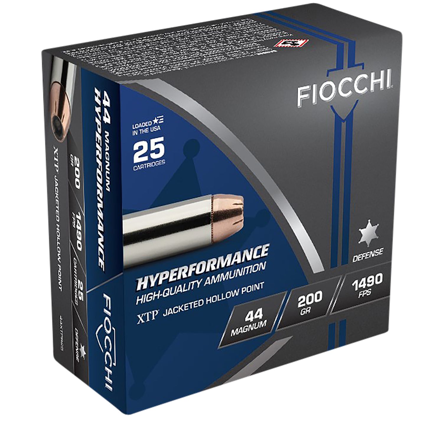 Fiocchi Handgun Ammunition 44XTPB25, 44 Remington Mag, Hornady XTP JHP, 200 GR, 1490 fps, 25 Rd/bx