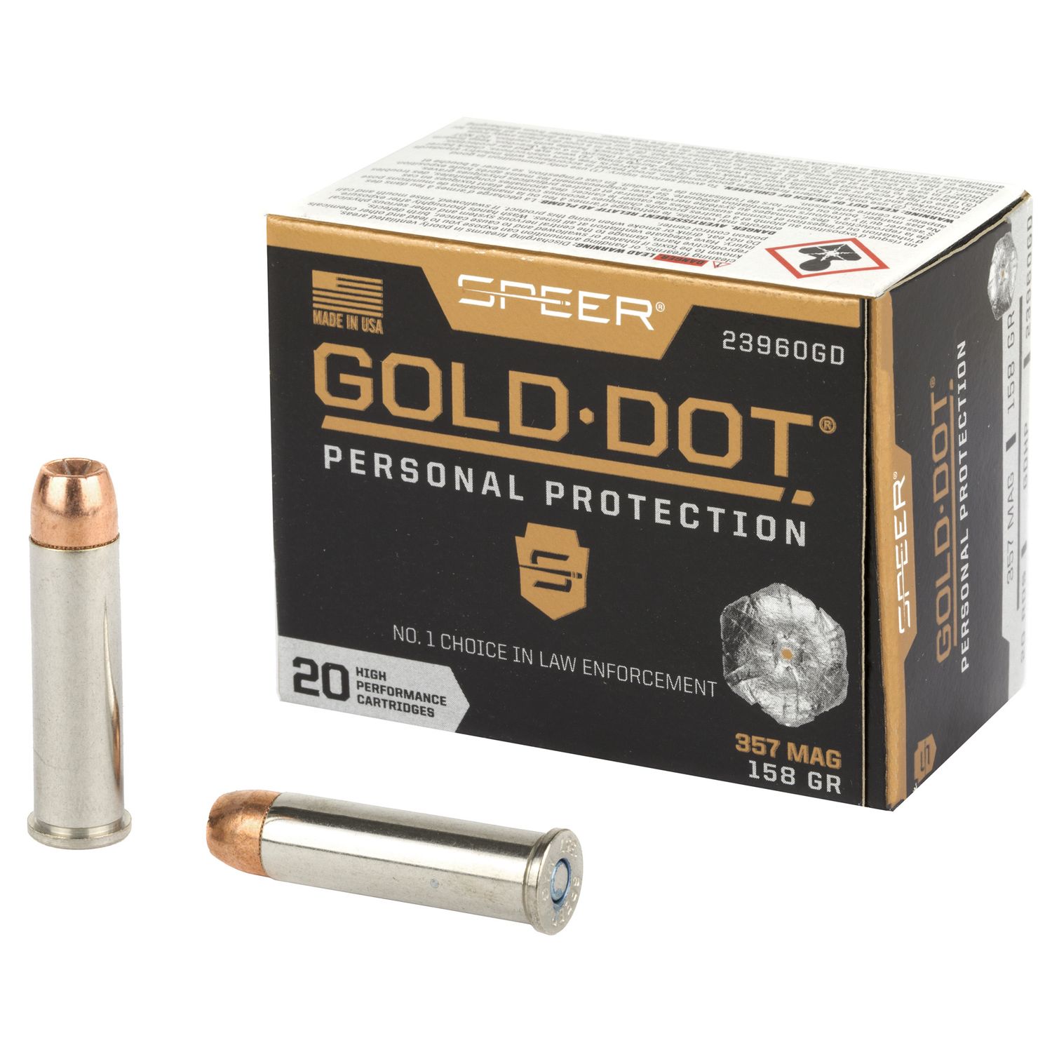 Speer Gold Dot Personal Protection Handgun Ammunition 23960GD, 357 Mag, Gold Dot HP, 158 GR, 1235 fps, 20 Rd/bx